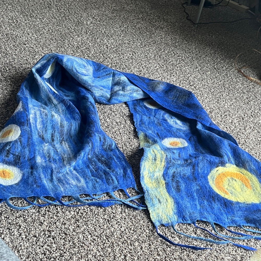 Van Gogh Starry Night Merino Wool Scarf - Picture 2 of 5